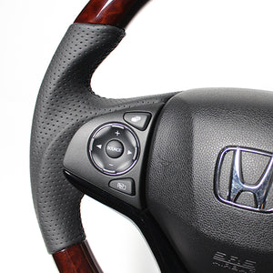 REAL ORIGINAL SERIES SOFT D SHAPE BROWN WOOD BLACK EURO STITCH STEERING WHEEL FOR HONDA GRACE GM4-6 GM9  HNA-BRW-BK
