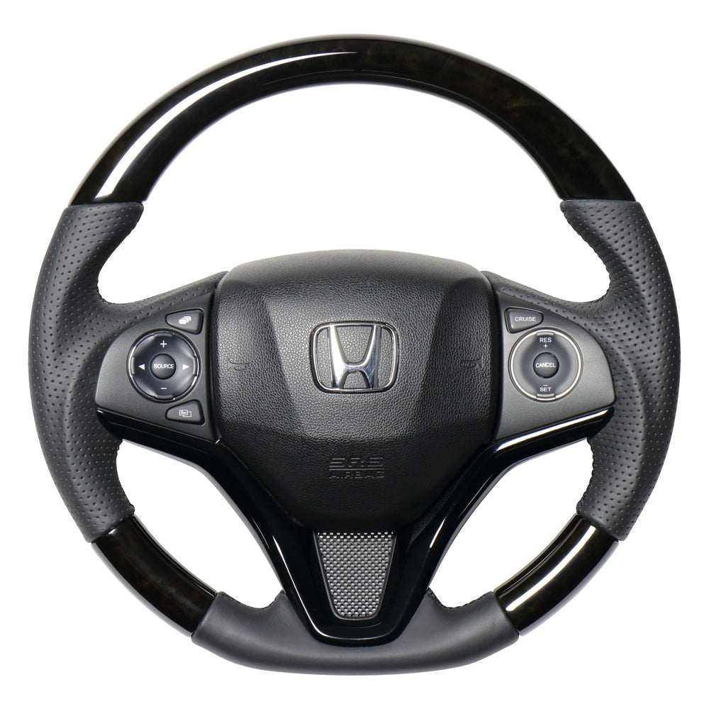 REAL ORIGINAL SERIES SOFT D SHAPE BLACK WOOD BLACK EURO STITCH STEERING WHEEL FOR HONDA VEZEL RU1-4 JH3 JH4 HNA-BKW-BK