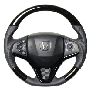 REAL ORIGINAL SERIES SOFT D SHAPE BLACK WOOD BLACK EURO STITCH STEERING WHEEL FOR HONDA VEZEL RU1-4 JH3 JH4 HNA-BKW-BK
