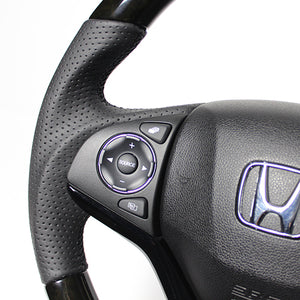 REAL ORIGINAL SERIES SOFT D SHAPE BLACK WOOD BLACK EURO STITCH STEERING WHEEL FOR HONDA FIT GP5 6 GK3~6  HNA-BKW-BK