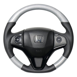 REAL ORIGINAL SERIES SOFT D SHAPE SILVER CARBON BLACK EURO STITCH STEERING WHEEL FOR HONDA GRACE GM4-6 GM9  HNA-SLC-BK