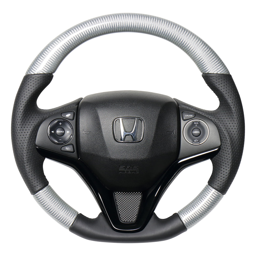 REAL ORIGINAL SERIES SOFT D SHAPE SILVER CARBON BLACK EURO STITCH STEERING WHEEL FOR HONDA SHUTTLE GP7 8 GK8 9  HNA-SLC-BK