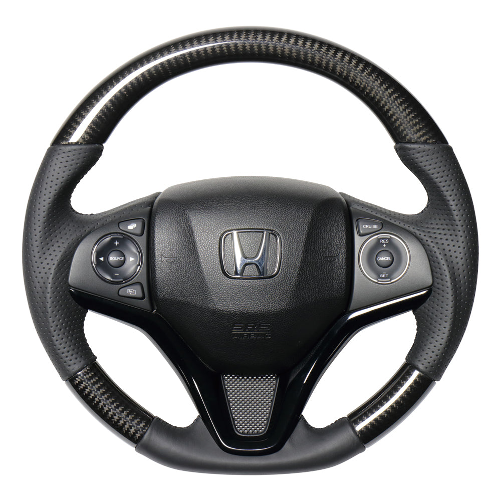REAL ORIGINAL SERIES SOFT D SHAPE BLACK CARBON BLACK EURO STITCH STEERING WHEEL FOR HONDA VEZEL RU1-4 JH3 JH4 HNA-BKC-BK