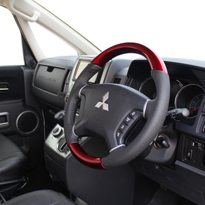 REAL ORIGINAL SERIES ROUND SHAPE PEARL RED BLACK STITCH STEERING WHEEL FOR MITSUBISHI PAJERO V8 W V9 W  D5-RDW-BK