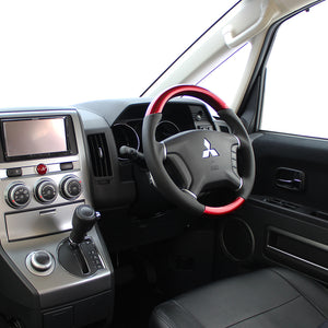 REAL ORIGINAL SERIES ROUND SHAPE PEARL RED BLACK STITCH STEERING WHEEL FOR MITSUBISHI PAJERO V8 W V9 W  D5-RDW-BK