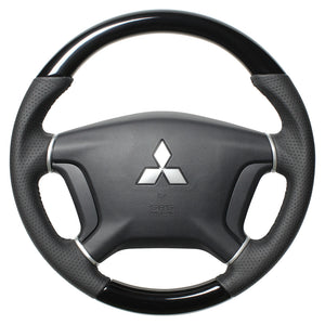 REAL ORIGINAL SERIES ROUND SHAPE PIANO BLACK BLACK STITCH STEERING WHEEL FOR MITSUBISHI DELICA D:5 CV W:ZENKI  D5-PBW-BK