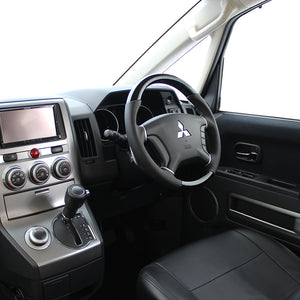 REAL ORIGINAL SERIES ROUND SHAPE PIANO BLACK BLACK STITCH STEERING WHEEL FOR MITSUBISHI PAJERO V8 W V9 W  D5-PBW-BK