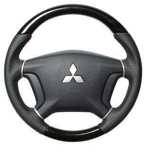 REAL ORIGINAL SERIES ROUND SHAPE BLACK WOOD BLACK STITCH STEERING WHEEL FOR MITSUBISHI PAJERO V8 W V9 W  D5-BKW-BK