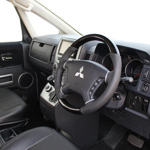 REAL ORIGINAL SERIES ROUND SHAPE BLACK WOOD BLACK STITCH STEERING WHEEL FOR MITSUBISHI DELICA D:5 CV W:ZENKI  D5-BKW-BK