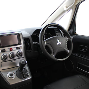 REAL ORIGINAL SERIES ROUND SHAPE BLACK WOOD BLACK STITCH STEERING WHEEL FOR MITSUBISHI DELICA D:5 CV W:ZENKI  D5-BKW-BK