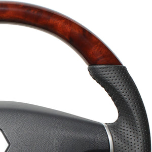 REAL ORIGINAL SERIES ROUND SHAPE BROWN WOOD BLACK STITCH STEERING WHEEL FOR MITSUBISHI DELICA D:5 CV W:ZENKI  D5-BRW-BK