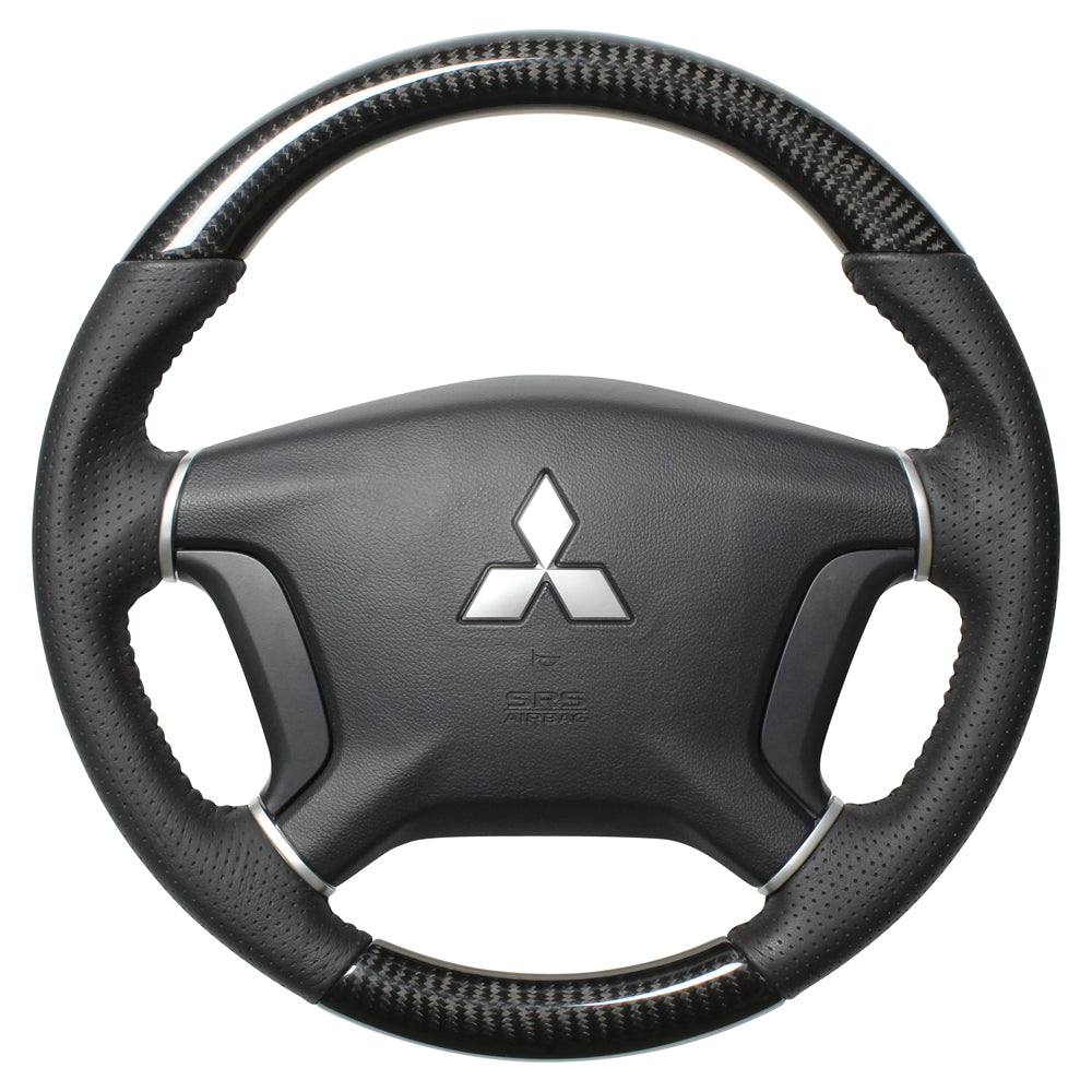 REAL ORIGINAL SERIES ROUND SHAPE BLACK CARBON BLACK STITCH STEERING WHEEL FOR MITSUBISHI DELICA D:5 CV W:ZENKI  D5-BKC-BK