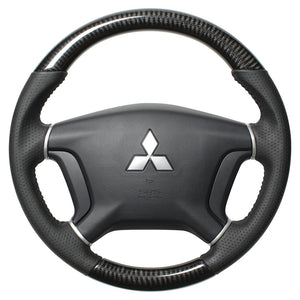 REAL ORIGINAL SERIES ROUND SHAPE BLACK CARBON BLACK STITCH STEERING WHEEL FOR MITSUBISHI DELICA D:5 CV W:ZENKI  D5-BKC-BK