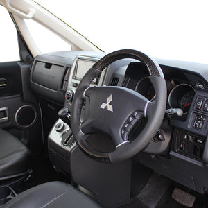 REAL ORIGINAL SERIES ROUND SHAPE BLACK CARBON BLACK STITCH STEERING WHEEL FOR MITSUBISHI PAJERO V8 W V9 W  D5-BKC-BK