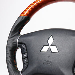 REAL ORIGINAL SERIES ROUND SHAPE ORANGE CARBON ORANGE X BLACK EURO STITCH STEERING WHEEL FOR MITSUBISHI PAJERO V8 W V9 W  D5-ORC-OR