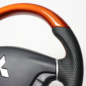 REAL ORIGINAL SERIES ROUND SHAPE ORANGE CARBON ORANGE X BLACK EURO STITCH STEERING WHEEL FOR MITSUBISHI DELICA D:5 CV W:ZENKI  D5-ORC-OR