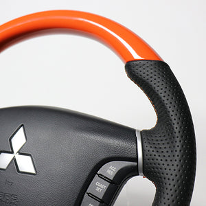 REAL ORIGINAL SERIES ROUND SHAPE ORANGE ORANGE X BLACK EURO STITCH STEERING WHEEL FOR MITSUBISHI DELICA D:5 CV W:ZENKI  D5-ORW-OR