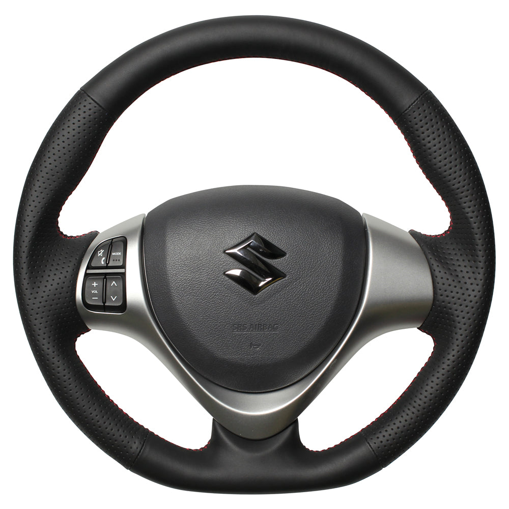 REAL ORIGINAL SERIES SOFT D SHAPE ALL LEATHER RED X BLACK EURO STITCH STEERING WHEEL FOR SUZUKI WAGON R MH34S MH44S  MR31-LPB-RD