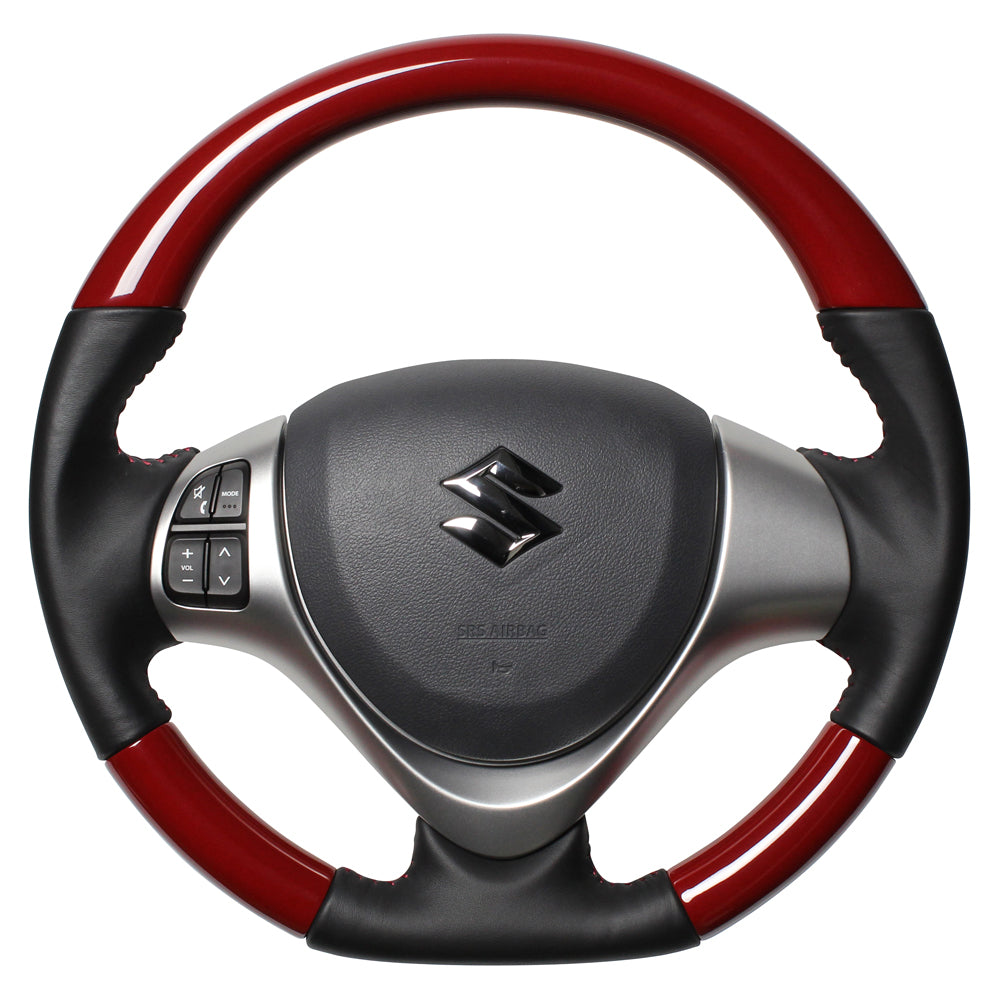 REAL ORIGINAL SERIES SOFT D SHAPE PHOENIX RED DARK WINE STITCH STEERING WHEEL FOR MAZDA CAROL HB25S: KOUKI HB35S: KOUKI  MR31-DRDW-DW