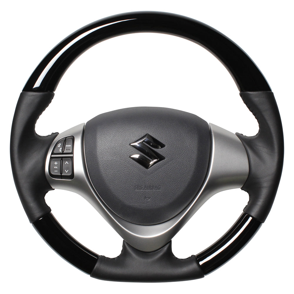 REAL ORIGINAL SERIES SOFT D SHAPE PIANO BLACK BLACK STITCH STEERING WHEEL FOR MAZDA SCRUM WAGON DG17W  MR31-PBW-BK