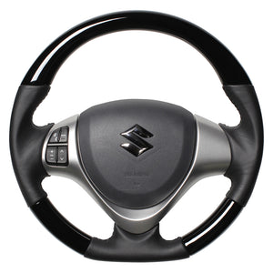 REAL ORIGINAL SERIES SOFT D SHAPE PIANO BLACK BLACK STITCH STEERING WHEEL FOR MAZDA FLARE WAGON MM32S MM42S  MR31-PBW-BK