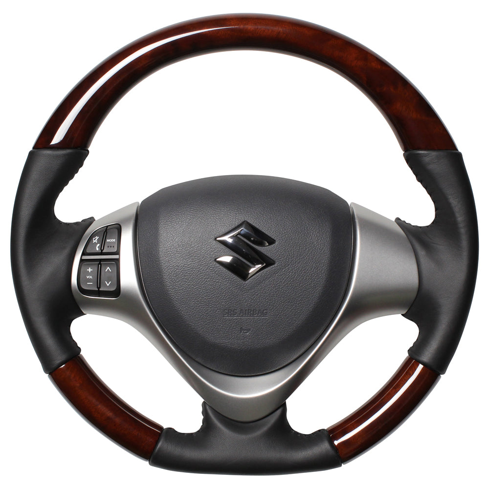 REAL ORIGINAL SERIES SOFT D SHAPE BROWN WOOD BLACK STITCH STEERING WHEEL FOR MAZDA FLARE WAGON CUSTOM STYLE MM32S MM42S  MR31-BRW-BK