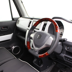 REAL ORIGINAL SERIES SOFT D SHAPE BROWN WOOD BLACK STITCH STEERING WHEEL FOR MAZDA FLARE WAGON CUSTOM STYLE MM32S MM42S  MR31-BRW-BK