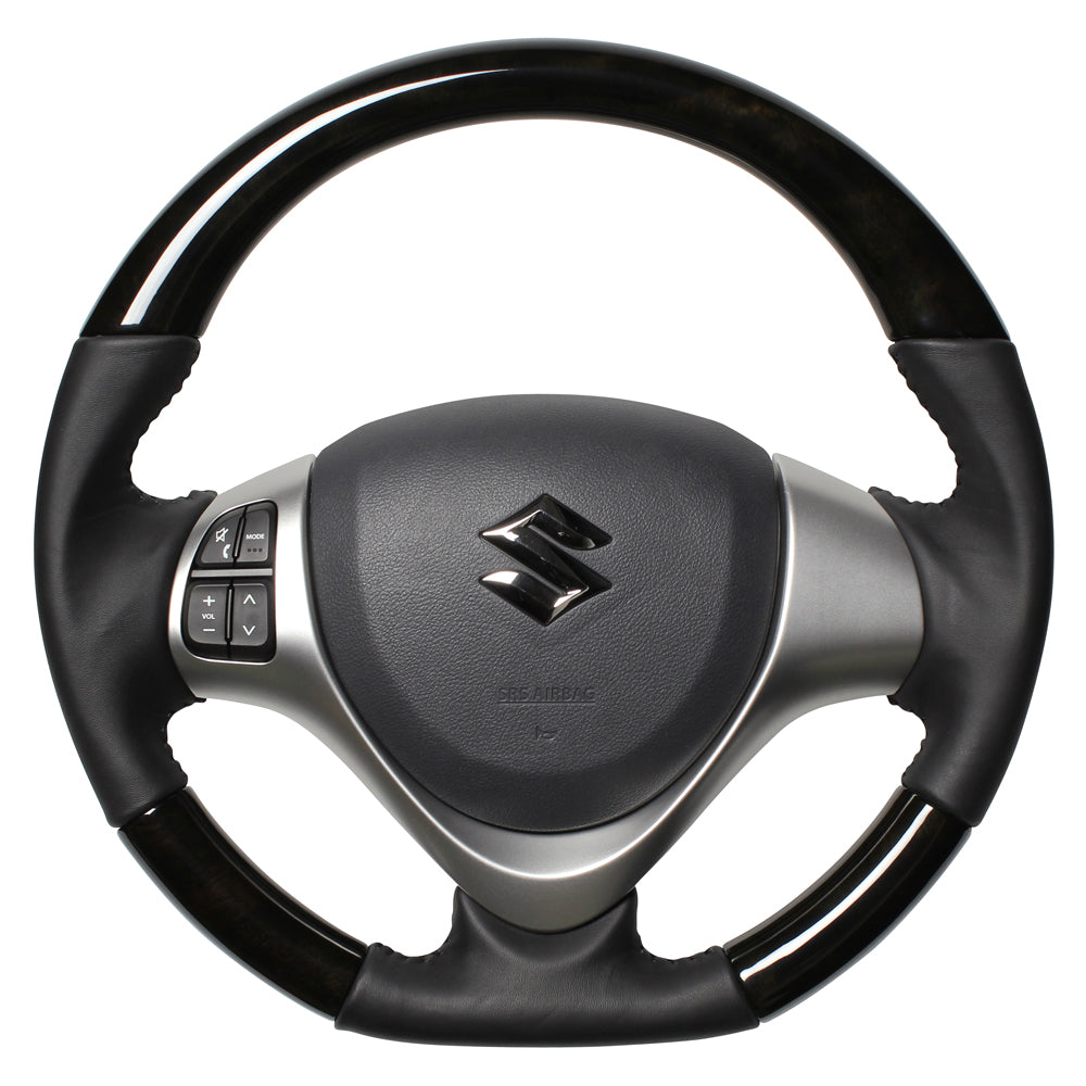 REAL ORIGINAL SERIES SOFT D SHAPE BLACK WOOD BLACK STITCH STEERING WHEEL FOR MITSUBISHI TOWN BOX DS17W  MR31-BKW-BK