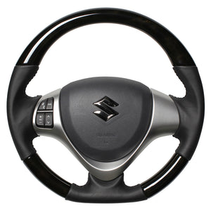 REAL ORIGINAL SERIES SOFT D SHAPE BLACK WOOD BLACK STITCH STEERING WHEEL FOR SUZUKI JIMNY SIERRA JB43W:9 TYPE  MR31-BKW-BK
