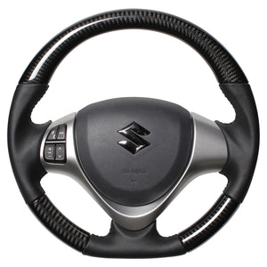 REAL ORIGINAL SERIES SOFT D SHAPE BLACK CARBON BLACK STITCH STEERING WHEEL FOR MAZDA FLARE WAGON MM32S MM42S  MR31-BKC-BK