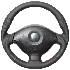 REAL ORIGINAL SERIES SOFT D SHAPE ALL LEATHER RED STITCH STEERING WHEEL FOR SUZUKI JIMNY JB23W: 5-9 TYPE  JB-LPB-RD