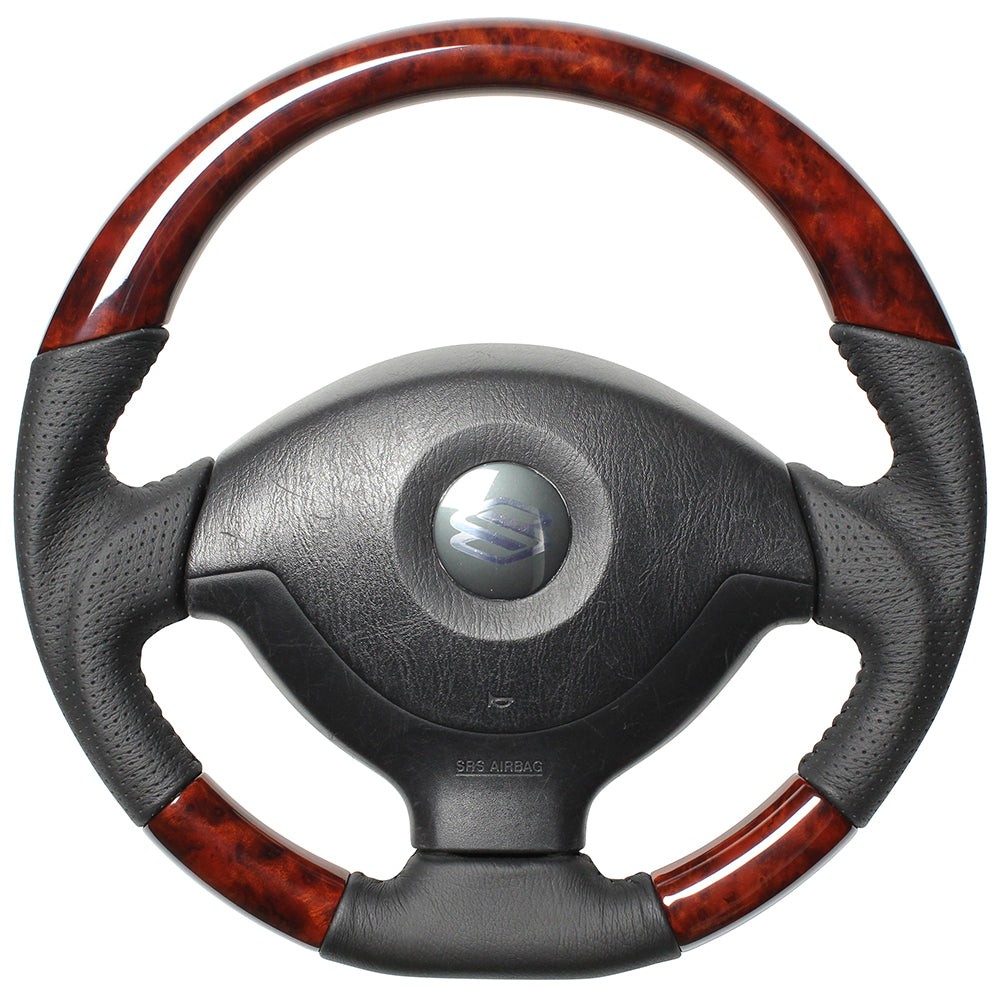 REAL ORIGINAL SERIES SOFT D SHAPE BROWN WOOD BLACK STITCH STEERING WHEEL FOR MAZDA AZ OFFROAD JM23W  JB-BRW-BK