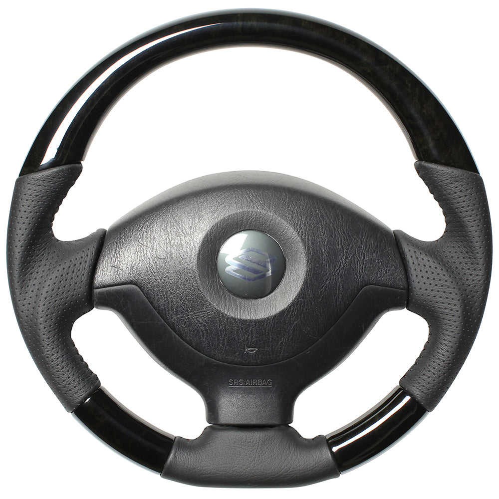 REAL ORIGINAL SERIES SOFT D SHAPE BLACK WOOD BLACK STITCH STEERING WHEEL FOR SUZUKI JIMNY JB23W: 5-9 TYPE  JB-BKW-BK