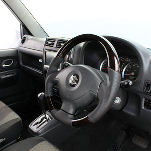 REAL ORIGINAL SERIES SOFT D SHAPE BLACK WOOD BLACK STITCH STEERING WHEEL FOR SUZUKI JIMNY JB23W: 5-9 TYPE  JB-BKW-BK
