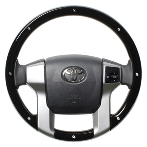 REAL ORIGINAL SERIES ALL WOOD ROUND SHAPE PIANO BLACK STUDS BLACK EURO STITCH STEERING WHEEL FOR TOYOTA LAND CRUISER PRADO 150 : ZENKI MID  J150W-PBWM