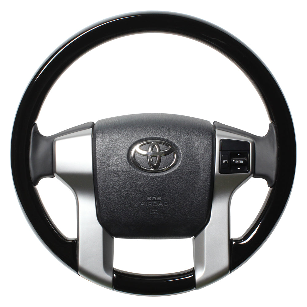 REAL ORIGINAL SERIES ALL WOOD ROUND SHAPE PIANO BLACK BLACK EURO STITCH STEERING WHEEL FOR TOYOTA LAND CRUISER PRADO 150 : ZENKI MID  J150W-PBW