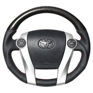 REAL PREMIUM SERIES OVAL SHAPE BLACK CARBON RED X BLACK EURO STITCH STEERING WHEEL FOR TOYOTA PRIUS Α 40  30-BS-BKC-RD