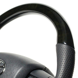 REAL ORIGINAL SERIES SOFT D SHAPE BLACK WOOD BLACK STITCH STEERING WHEEL FOR TOYOTA HILUX GUN125 N125-BKW-BK