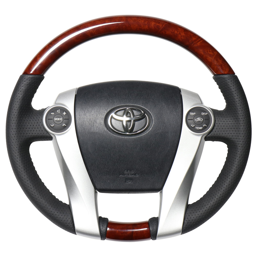 REAL ORIGINAL SERIES OVAL SHAPE BROWN WOOD BLACK STITCH STEERING WHEEL FOR TOYOTA AQUA NHP10  30-1-BRW