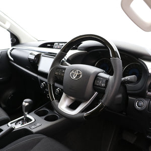 REAL ORIGINAL SERIES SOFT D SHAPE BLACK WOOD BLACK STITCH STEERING WHEEL FOR TOYOTA HILUX GUN125 N125-BKW-BK
