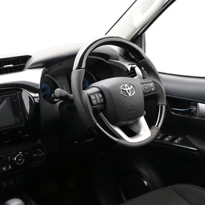 REAL ORIGINAL SERIES SOFT D SHAPE BLACK WOOD BLACK STITCH STEERING WHEEL FOR TOYOTA HILUX GUN125 N125-BKW-BK