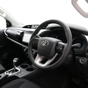 REAL ORIGINAL SERIES SOFT D SHAPE ALL LEATHER SILVER STITCH STEERING WHEEL FOR TOYOTA HILUX GUN125 N125-LPB-SL
