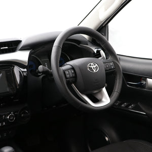 REAL ORIGINAL SERIES SOFT D SHAPE ALL LEATHER SILVER STITCH STEERING WHEEL FOR TOYOTA HILUX GUN125 N125-LPB-SL