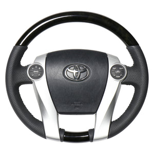 REAL ORIGINAL SERIES OVAL SHAPE BLACK WOOD BLACK STITCH STEERING WHEEL FOR TOYOTA AQUA GR SPORT 10 NOT 17-INCH PACKAGE  30-1-BKW