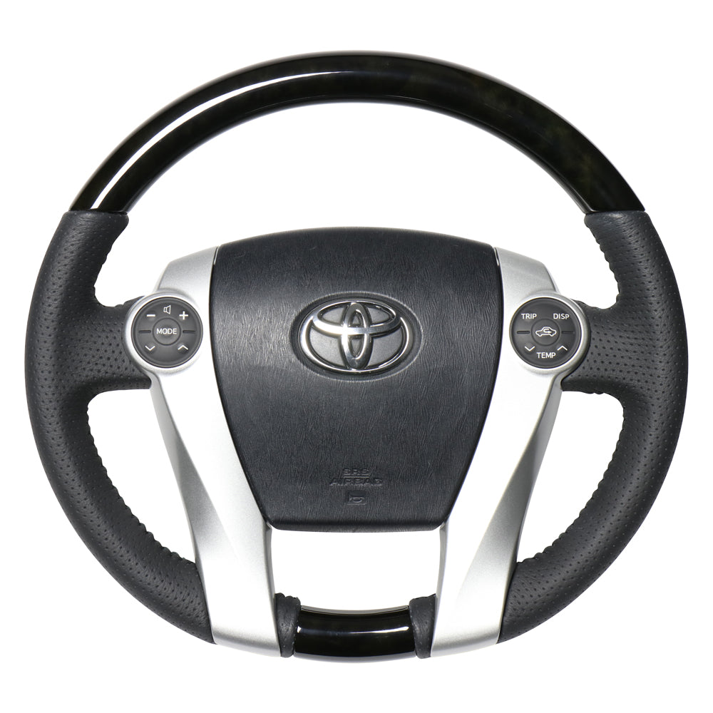 REAL ORIGINAL SERIES OVAL SHAPE BLACK WOOD BLACK STITCH STEERING WHEEL FOR TOYOTA PRIUS Α 40  30-1-BKW