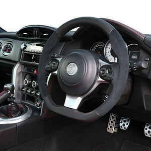 REAL ORIGINAL SERIES D SHAPE BLACK LEATHER & BLACK ULTRA SUEDE BLACK EURO STITCH STEERING WHEEL FOR TOYOTA 86 GR ZN6 GR-ALC-BK