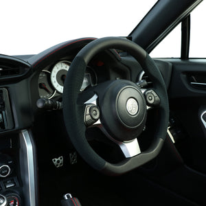 REAL ORIGINAL SERIES D SHAPE BLACK LEATHER & BLACK ULTRA SUEDE BLACK EURO STITCH STEERING WHEEL FOR TOYOTA 86 ZN6 KOUKI GR-ALC-BK
