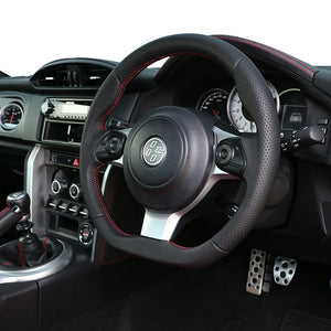 REAL ORIGINAL SERIES D SHAPE ALL LEATHER RED X BLACK EURO STITCH STEERING WHEEL FOR TOYOTA 86 GR ZN6 GR-LPB-RD