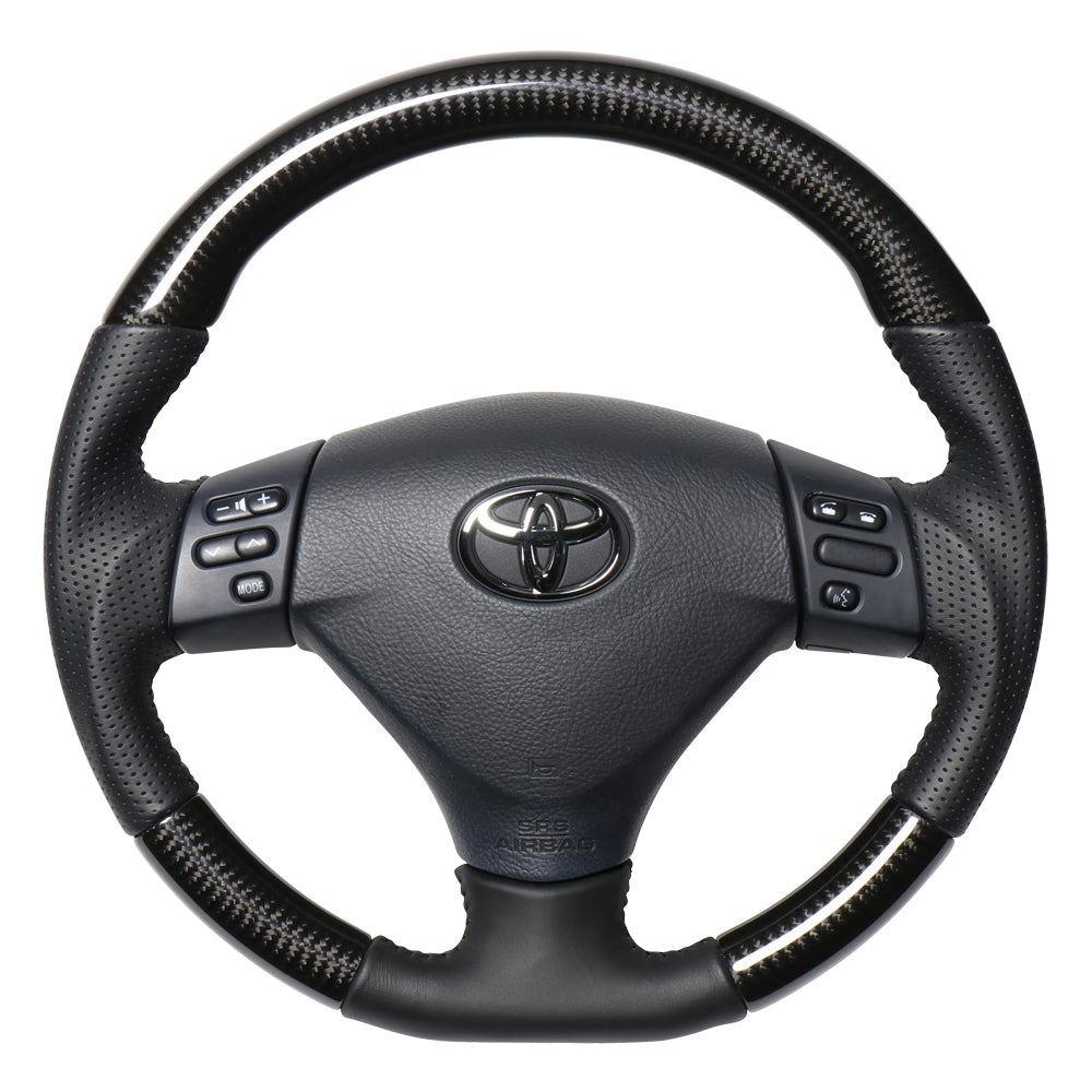REAL ORIGINAL SERIES SOFT D SHAPE BLACK CARBON BLACK STITCH STEERING WHEEL FOR TOYOTA HARRIER 30  FJH-BKC-BK