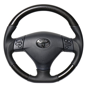 REAL ORIGINAL SERIES SOFT D SHAPE BLACK CARBON BLACK STITCH STEERING WHEEL FOR TOYOTA HARRIER 30  FJH-BKC-BK